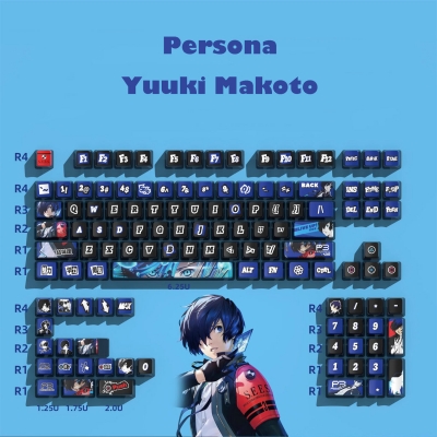 Persona 3 Yuuki Makoto 104+18 Clear PC+PBT Dye-subbed Pudding Jelly Keycaps Set OEM Profile Mechanical Keyboard